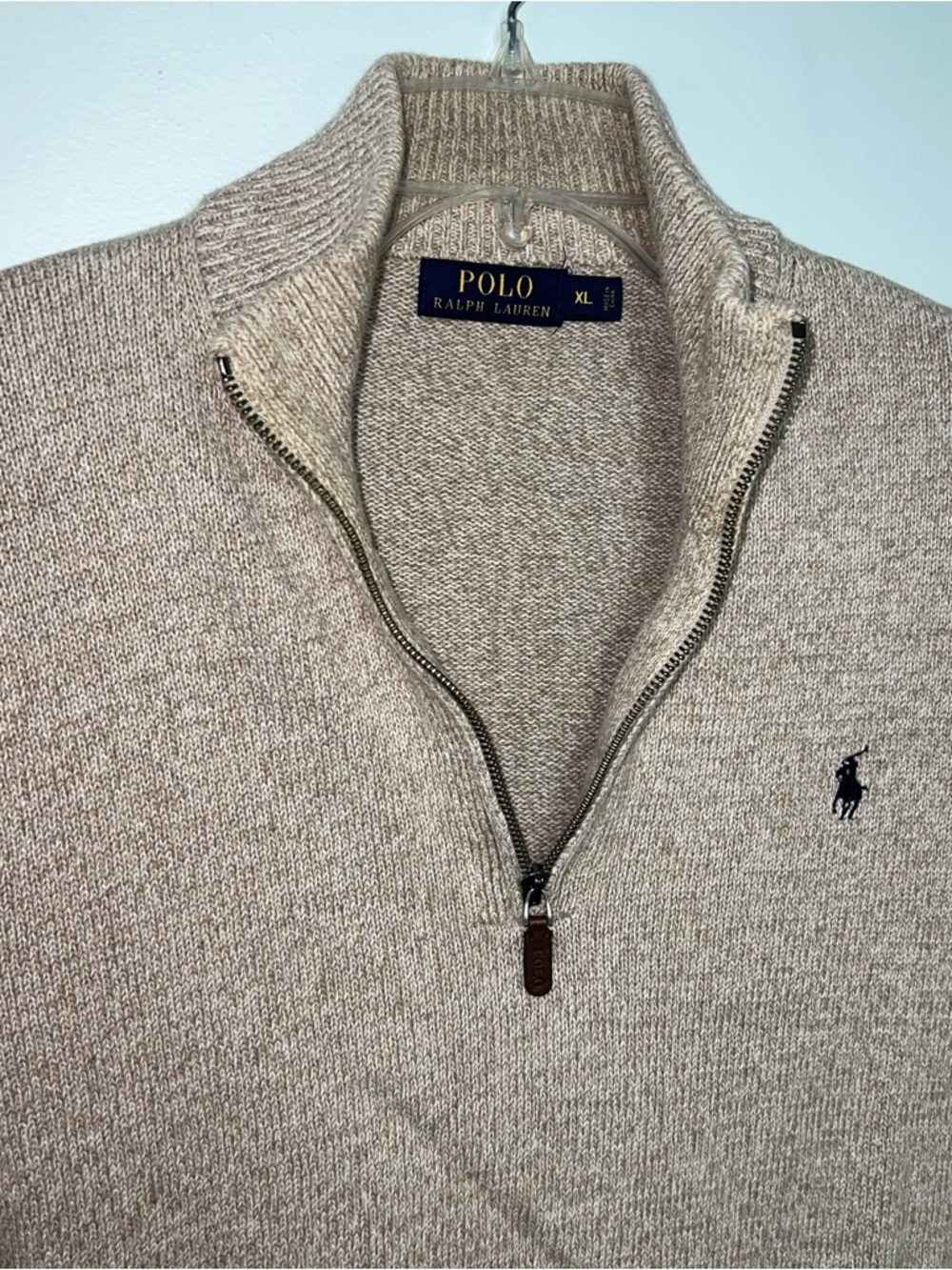 Polo by Ralph Lauren Men’s Quarter-Zip Sweater - Beige Oatmeal Cotton Blend XL - Picture 6 of 13